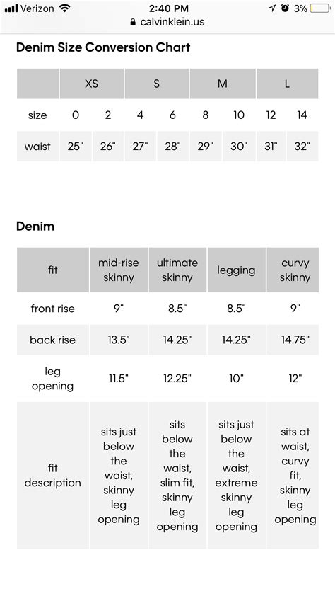 calvin klein size chart jeans|calvin klein body size chart.